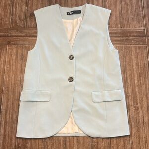 Zara light blue button-down vest or sleeveless blazer.
